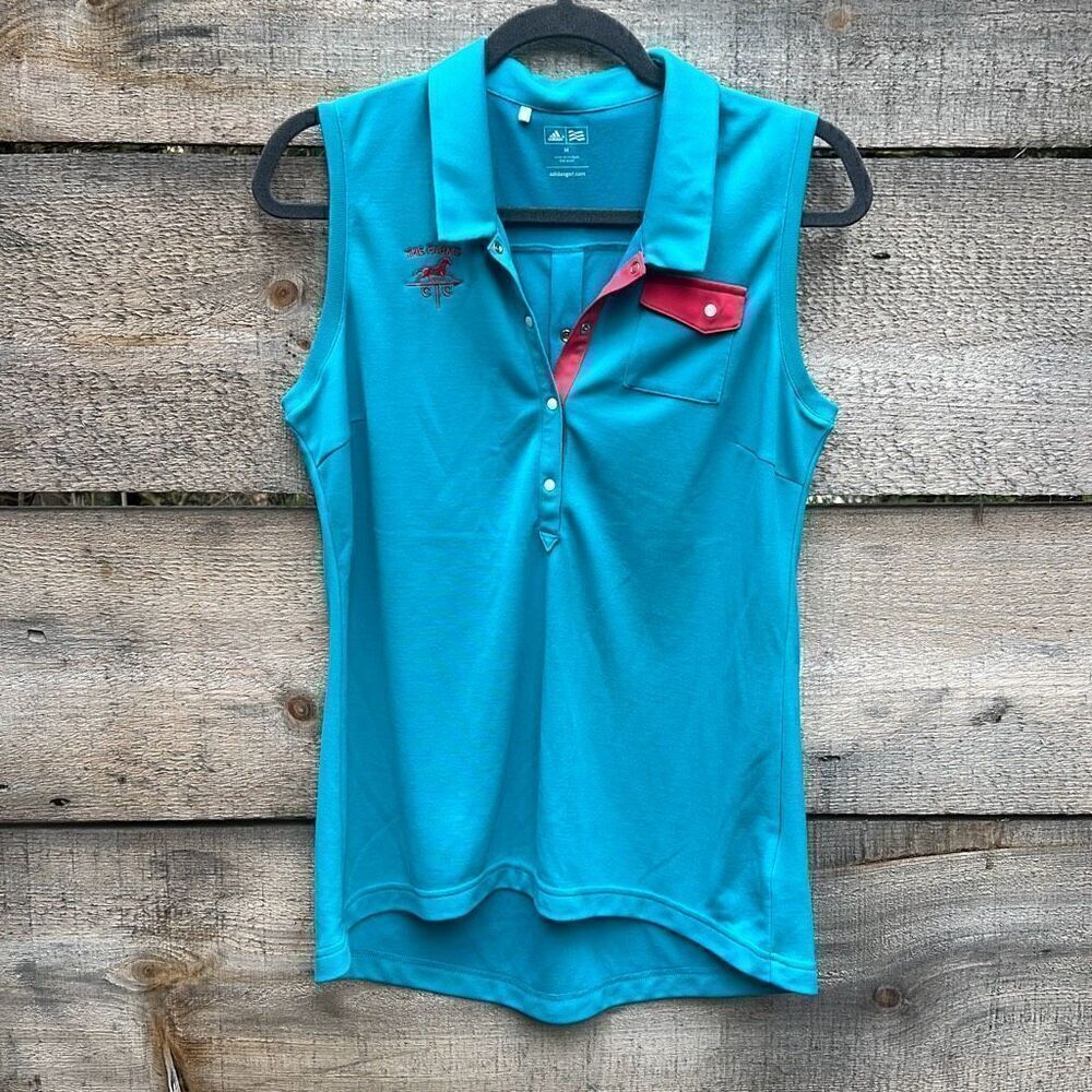 Adidas Women's Blue The Farms Sleeveless Snap Closure Golf Collared Polo